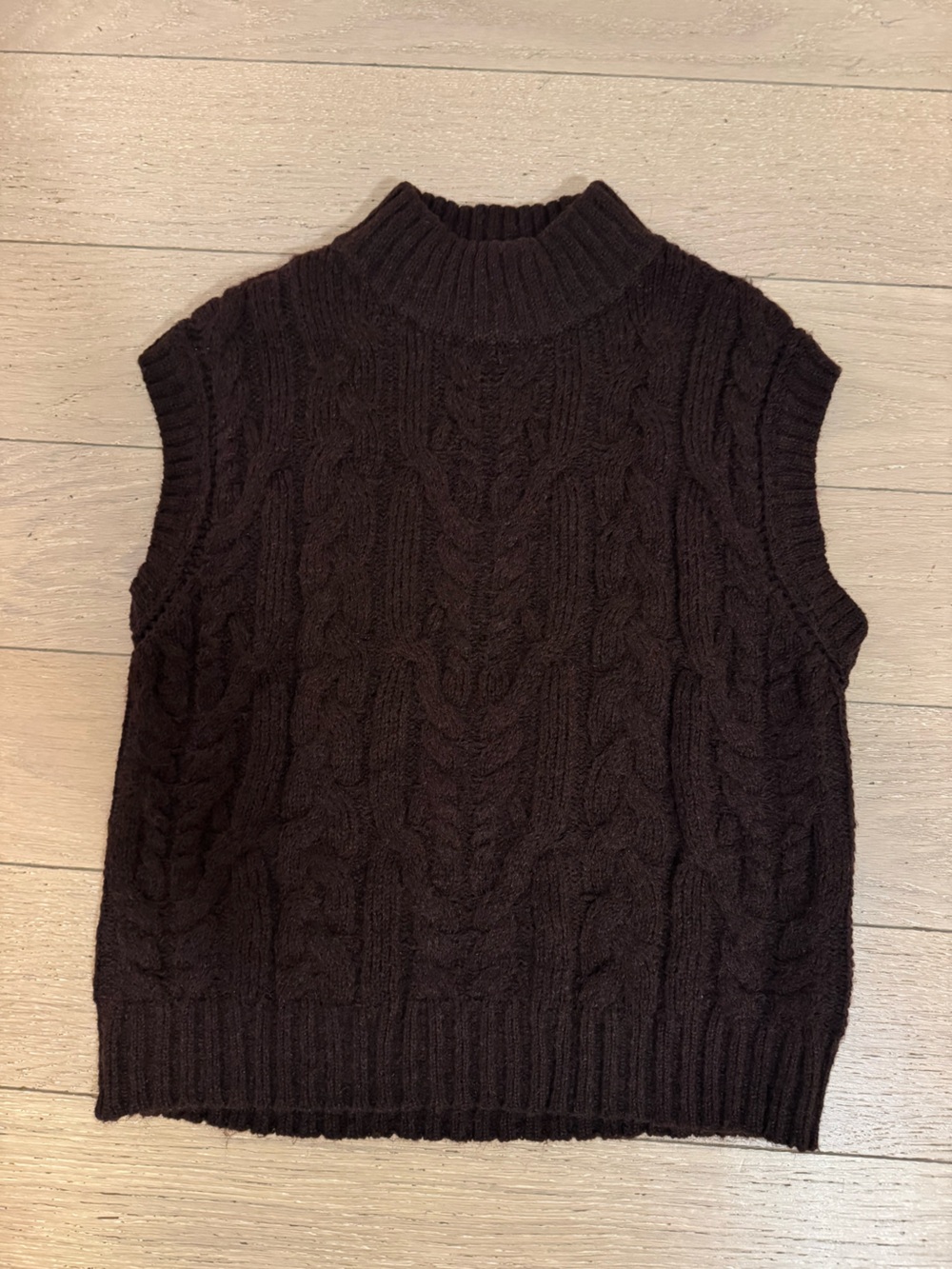a new day Sleeveless Cable Knit Turtleneck Sweater Vest - Dark Brown